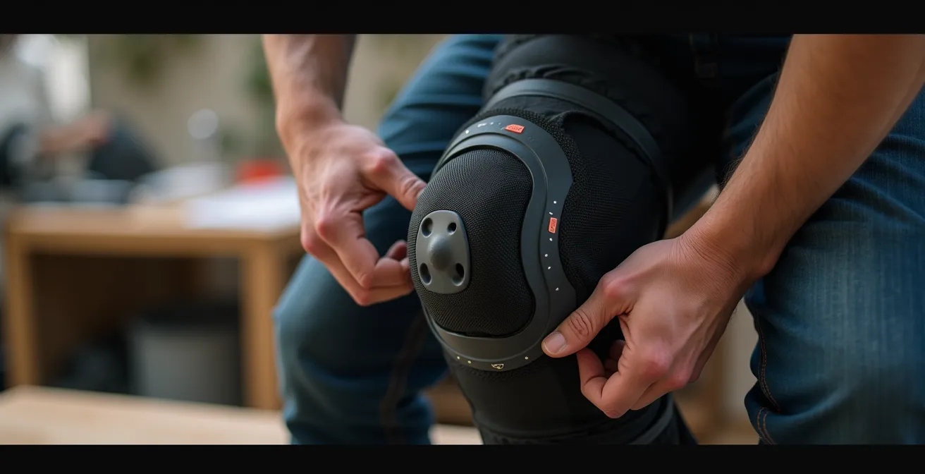 Démonstration de l'ajustement correct d'une protection de genou sur un pantalon moto