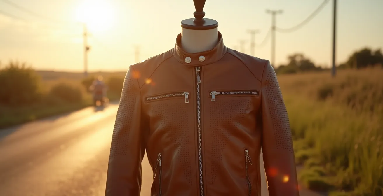 Blouson cuir perforé avec système de ventilation pour motard en été
