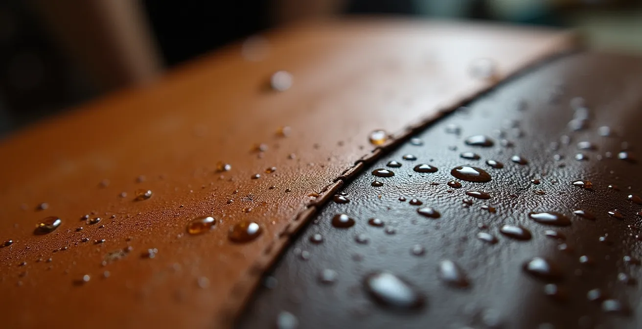 Cuir de moto en cours de séchage et d'entretien après une averse