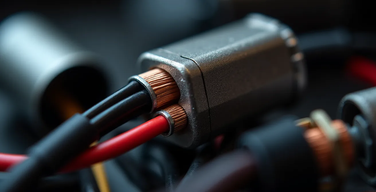 Vue macro de composants électriques pour installation de feux additionnels sur moto