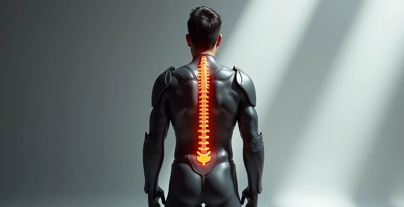 Vue anatomique montrant la couverture optimale de la colonne vertébrale par une dorsale moto