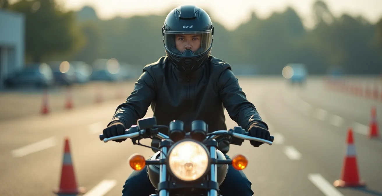 Démonstration de la technique de weave par un motard pour améliorer sa visibilité